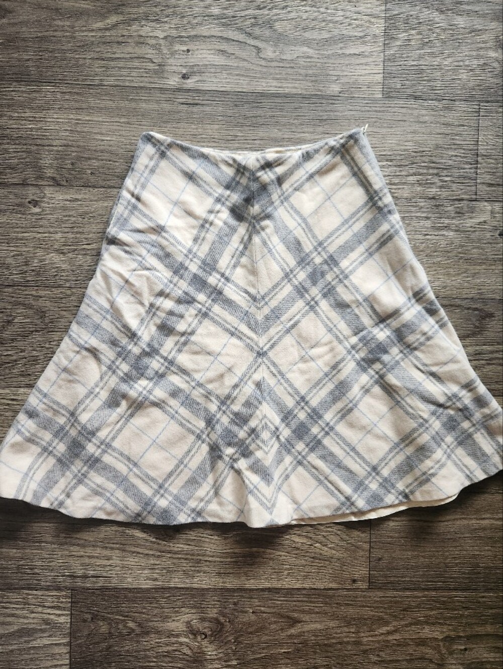 Lauren Ralph Lauren Plaid Tartan Wool Midi Skirt Size 10 Academia Cream Gray